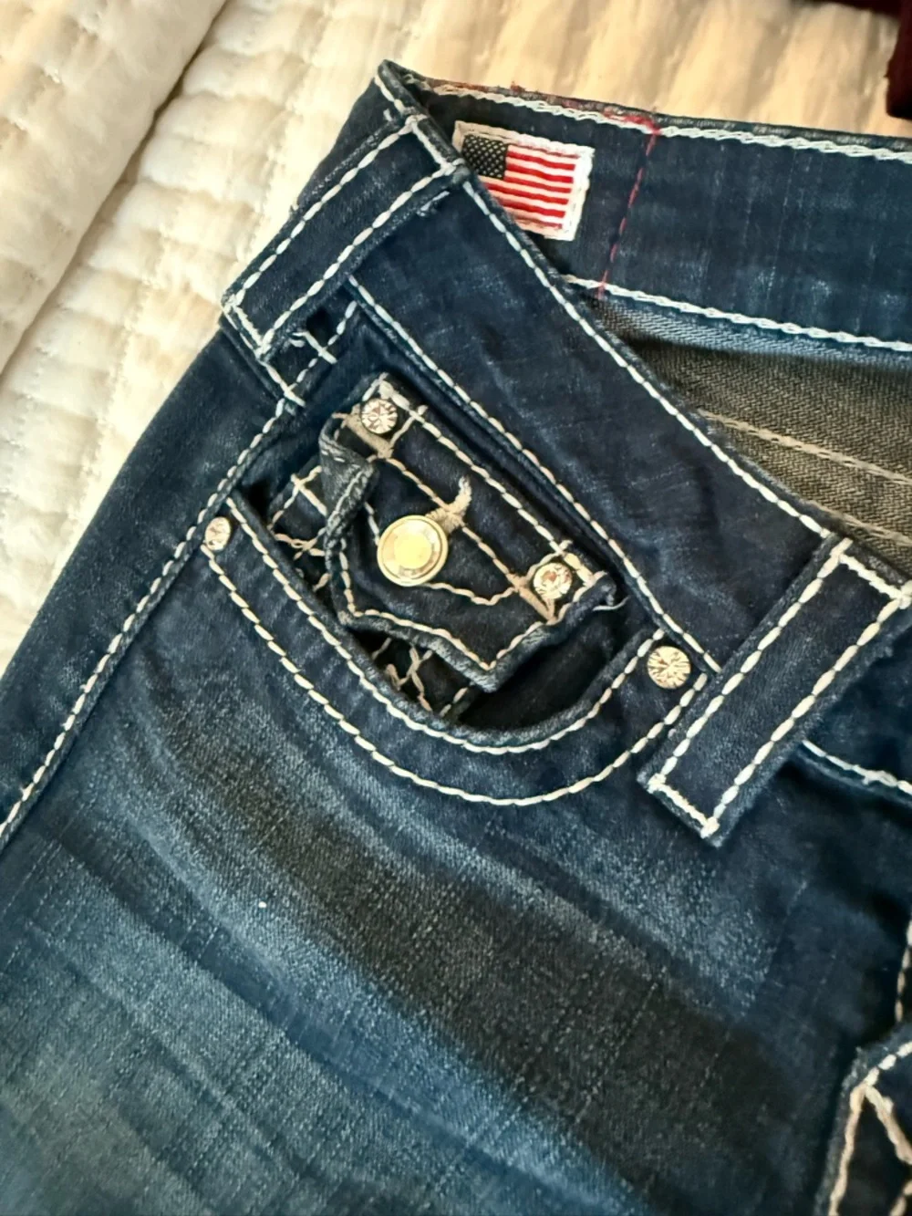 True Religion Dark Blue Flare Jeans - Picture 3 of 8